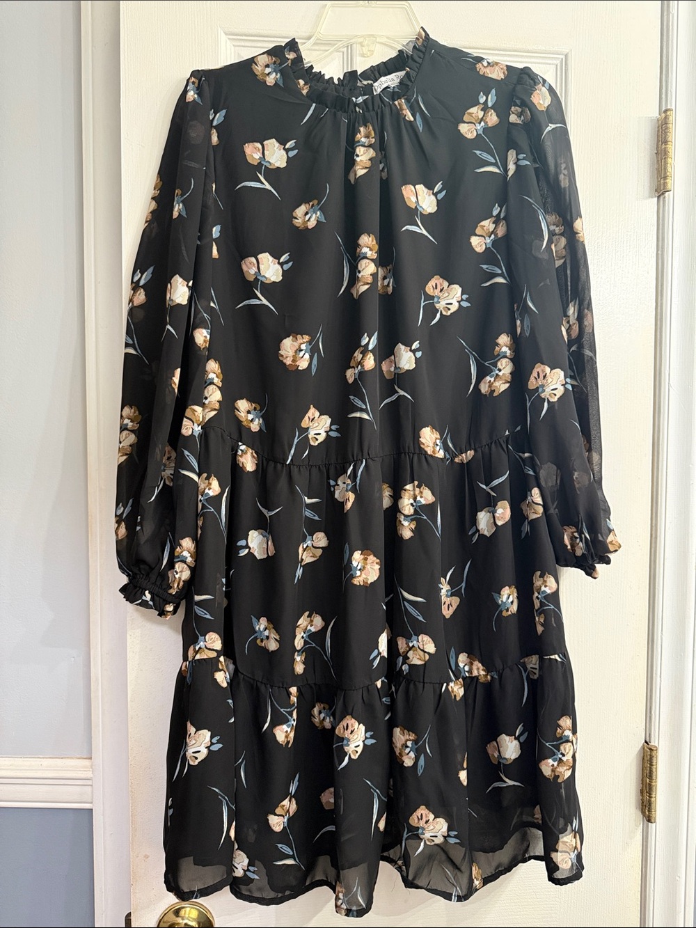 Ophelia Roe Black Floral Tiered Midi Dress